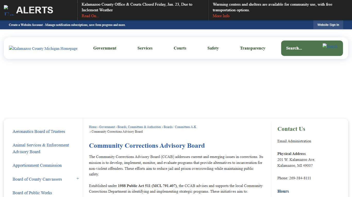 Community Corrections Advisory Board Kalamazoo County, MI