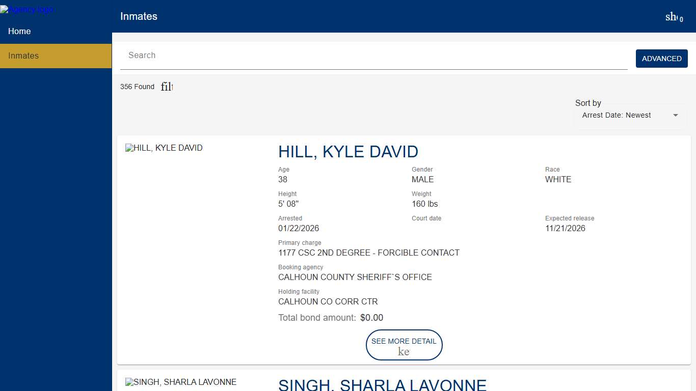 Calhoun County Sheriff's Department Police to Citizen - Inmates catalog